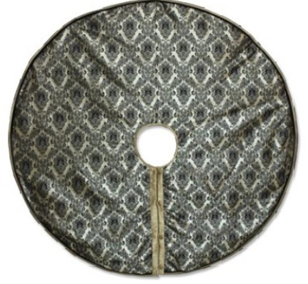 54" Elegant Shiny Black And Antique Gold Damask Floral Print Christmas Tree Skirt 3 54" Elegant Shiny Black And Antique Gold Damask Floral Print Christmas Tree Skirt