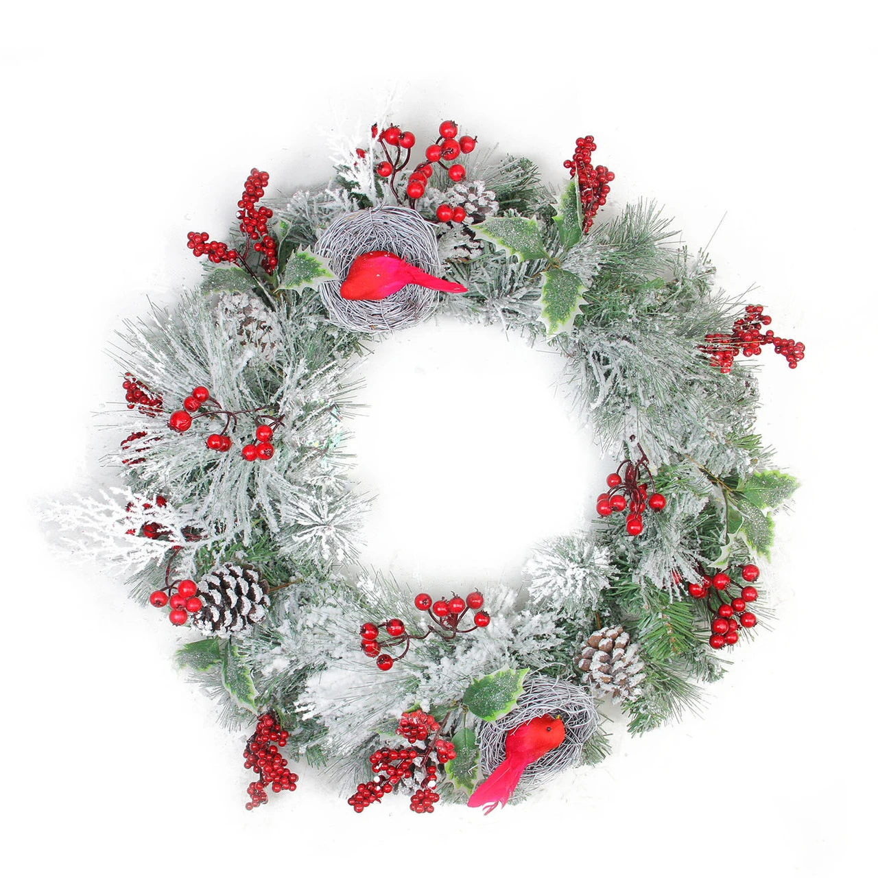 Berries And Red Cardinals In Nests Flocked Artificial Christmas Wreath, 24-Inch, Unlit 3 Berries And Red Cardinals In Nests Flocked Artificial Christmas Wreath, 24-Inch, Unlit