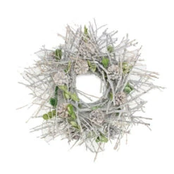 Glittered Twig, Pine Cone And Leaf Artificial Christmas Wreath - 20-Inch, Unlit