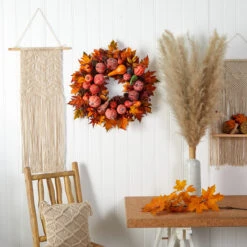 Autumn Harvest Maple Berries And Pinecones Wreath, Orange - 28-Inch 10 Autumn Harvest Maple Berries And Pinecones Wreath, Orange - 28-Inch -Beauty Wreaths Shop 4648 4 58440.1681814335