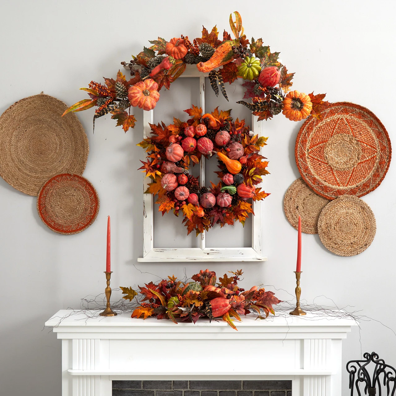 Autumn Harvest Maple Berries And Pinecones Wreath, Orange - 28-Inch 7 Autumn Harvest Maple Berries And Pinecones Wreath, Orange - 28-Inch - Image 5