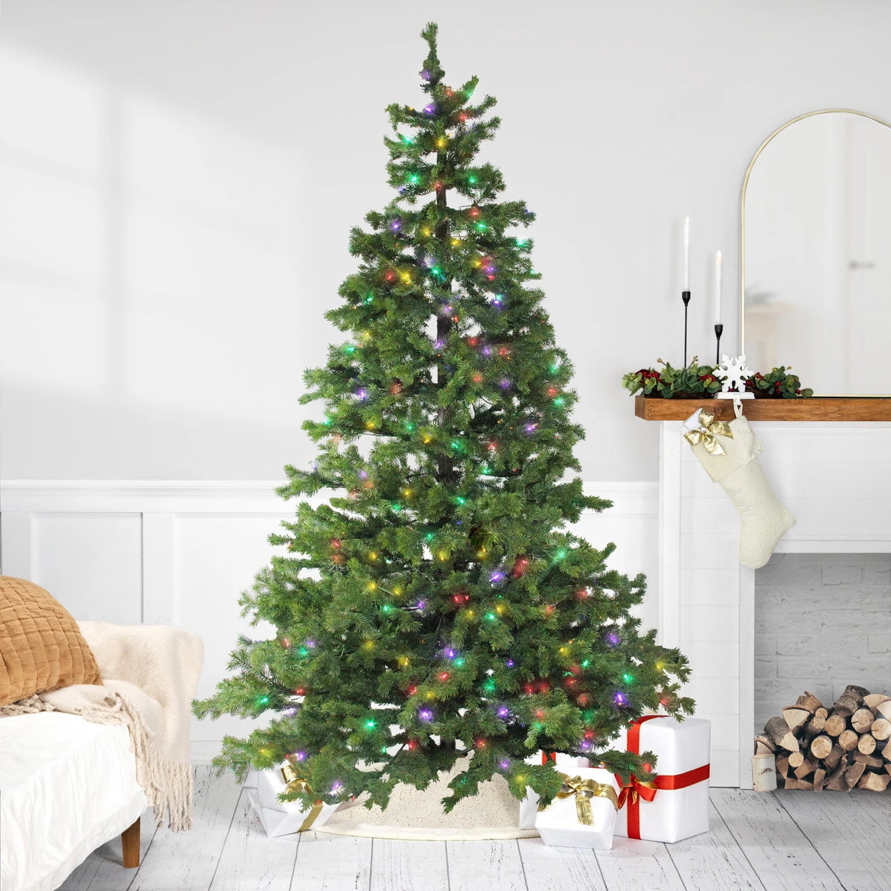 7.5' Pre-Lit Full Layered Pine Artificial Christmas Tree - Multicolor LED Lights 3 7.5' Pre-Lit Full Layered Pine Artificial Christmas Tree - Multicolor LED Lights