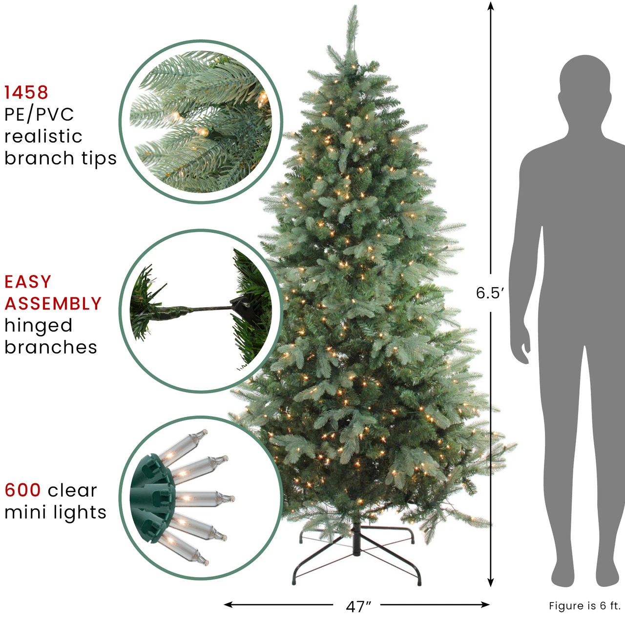 6.5' Pre-Lit Washington Frasier Fir Artificial Christmas Tree - Clear Lights 7 6.5' Pre-Lit Washington Frasier Fir Artificial Christmas Tree - Clear Lights - Image 5
