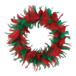 Pack Of 6 Red And Green Christmas Decorative Party Feather Wreath 12"