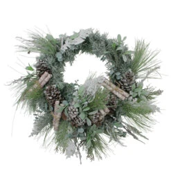 Beauty Wreaths Shop 17 24” Artificial Frosted Pine, Birch Scrolls And Pine Cone Christmas Wreath - Unlit
