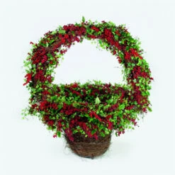 33" Green And Red Holly Ivy Christmas Display Basket