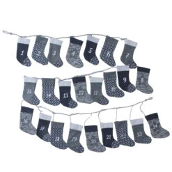 96' Blue And Gray Countdown Christmas Stocking Garland - Unlit
