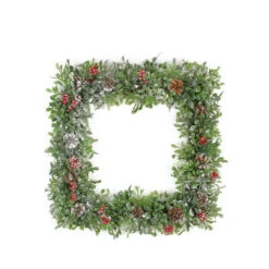 Square Boxwood And Berries Pine Cone Artificial Christmas Wreath 18-Inch, Unlit