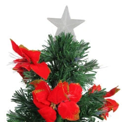 3' Pre-Lit Medium Fiber Optic Red Poinsettias Artificial Christmas Tree - Multicolor Lights -Beauty Wreaths Shop dak gd 47090 2 74885.1667662793