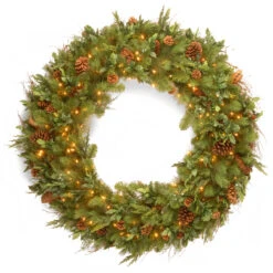 48” Pre-Lit Decorative Collection Juniper Mix Pine Artificial Christmas Wreath - Warm White LED Lights