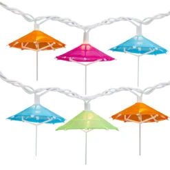 10 Count Colorful Drink Umbrella Novelty String Lights, 6.5 Ft White Wire