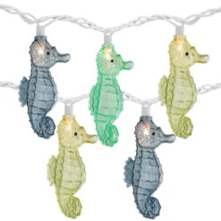 10 Count Blue And Green Seahorse Novelty String Lights, 6.5 Ft White Wire