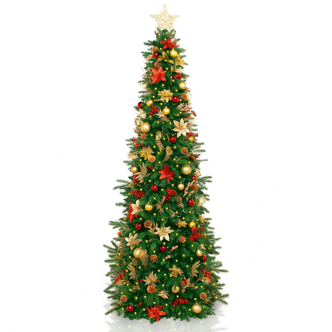7.5' Pre-Lit Gold And Red Artificial Christmas Tree – Clear LED Lights 3 7.5' Pre-Lit Gold And Red Artificial Christmas Tree – Clear LED Lights