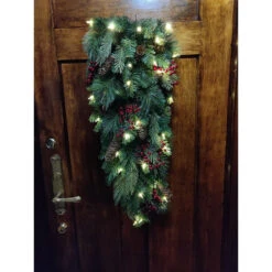 32" Pre-Lit Pine Artificial Christmas Teardrop Swag, Warm White And Multi LED Lights -Beauty Wreaths Shop dghh20cbtd32 2 47779.1682081408