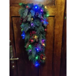 32" Pre-Lit Pine Artificial Christmas Teardrop Swag, Warm White And Multi LED Lights -Beauty Wreaths Shop dghh20cbtd32 3 58320.1682081409