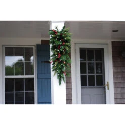 32" Pre-Lit Pine Artificial Christmas Teardrop Swag, Warm White And Multi LED Lights -Beauty Wreaths Shop dghh20cbtd32 4 17538.1682081409