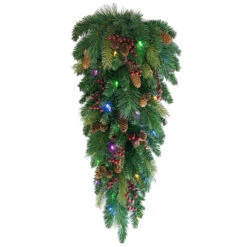 32" Pre-Lit Pine Artificial Christmas Teardrop Swag, Warm White And Multi LED Lights -Beauty Wreaths Shop dghh20cbtd32 5 46168.1682081409