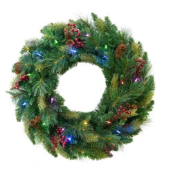 Pre-Lit Pine Artificial Christmas Wreath, 24-Inch, Warm White And Multi LED Lights -Beauty Wreaths Shop dghh20cbw24 4 34745.1682081415