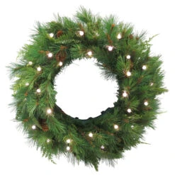 Pre-Lit Mixed Mountain Cypress Artificial Christmas Wreath, 30-Inch, LED Lights