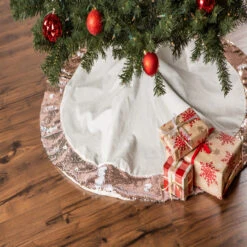 48" Pale Blue Round Christmas Tree Skirt With Champagne Sequin Border 5 48" Pale Blue Round Christmas Tree Skirt With Champagne Sequin Border -Beauty Wreaths Shop dii camz10922 2 50476.1667506163