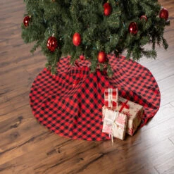 48" Red And Black Buffalo Checkered Round Christmas Tree Skirt -Beauty Wreaths Shop dii camz10924 2 30121.1667656520