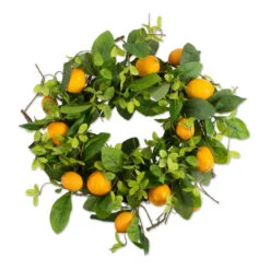 21" Green And Honey Yellow Round Unique Artificial Wreath With Lemons