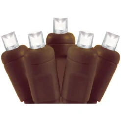 50 Pure White LED Wide Angle Christmas String Lights - 25.17 Ft Brown Wire