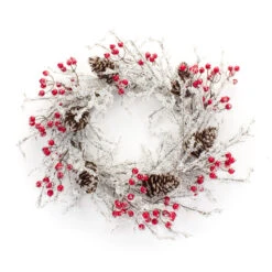Icy Pinecone And Berry Artificial Christmas Twig Wreath, 22.75-Inch, Unlit