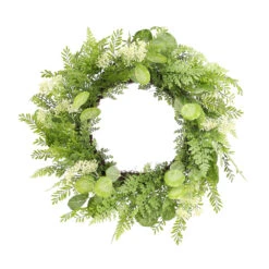Green And White Mixed Foliage Spring Floral Wreath, 27.5-Inch