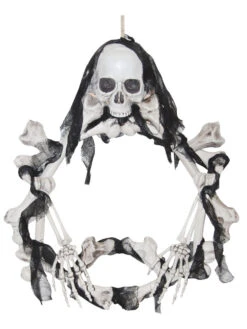 Pre-Lit White And Black Bone Halloween Wreath - 16.5-Inch