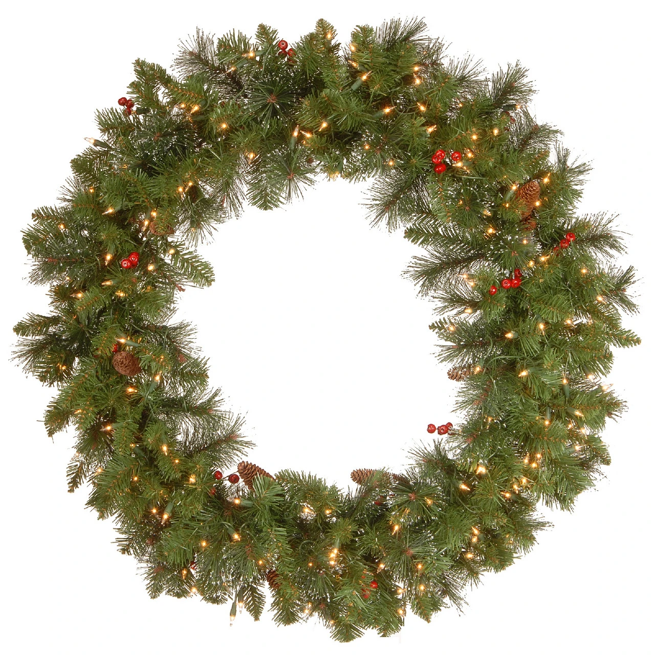 Pre-Lit Spruce Berries And Pine Cones Artificial Christmas Wreath - 36-Inch, Clear Lights 3 Pre-Lit Spruce Berries And Pine Cones Artificial Christmas Wreath - 36-Inch, Clear Lights