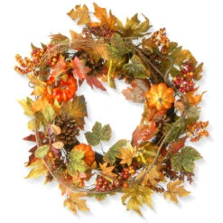 Decorated Maple Leaf Artificial Wreath - 24-Inch