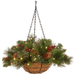 16" Pre-Lit Green Crestwood Spruce Hanging Christmas Decor With White LED Lights