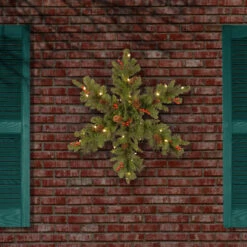 32" Pre-Lit Spruce Snowflake Berries And Pine Cones Artificial Christmas Wreath - LED Lights -Beauty Wreaths Shop dnat cw7 306 32sb4 1 2 83385.1667522119