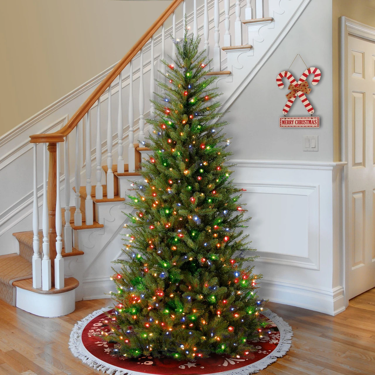 7.5’ Pre-lit Dunhill Fir Slim Artificial Christmas Tree – Multicolor Lights 4 7.5’ Pre-lit Dunhill Fir Slim Artificial Christmas Tree – Multicolor Lights - Image 2