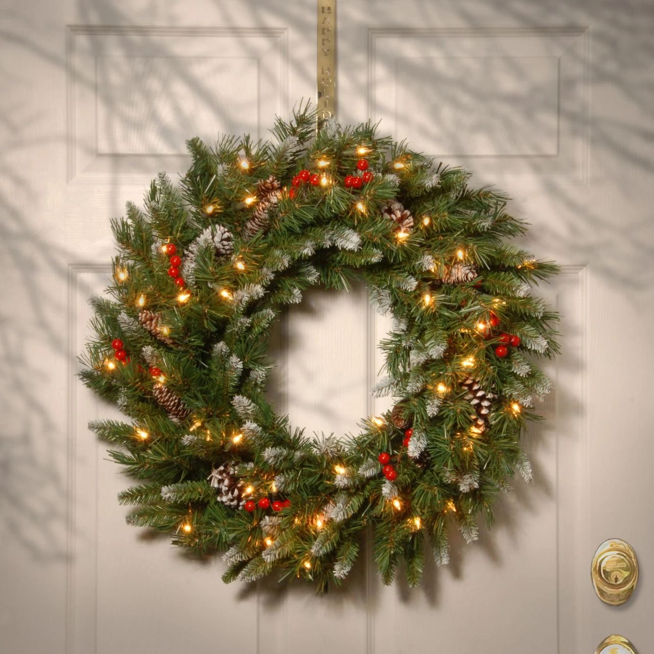 24” Frosted Berry Christmas Wreath - Clear Lights 4 24” Frosted Berry Christmas Wreath - Clear Lights - Image 2