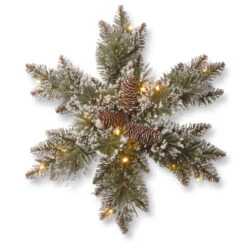 18" Pre-Lit Pine Snowflake Battery Operated Artificial Wreath - Warm White LED Lights
