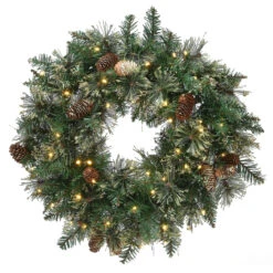 Pre-Lit Golden Bristle Pine Artificial Christmas Wreath, 24-Inch, Warm White LED Lights