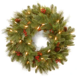 Beauty Wreaths Shop 27 Pre-Lit Noelle Artificial Christmas Wreath - 24-Inch, Soft White LED Battery Operated Lights
