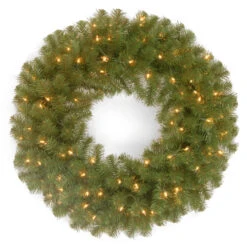 Pre-Lit North Valley Spruce Artificial Christmas Wreath - 24-Inch, Clear Lights
