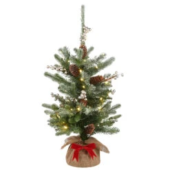 2' Pre-Lit Potted Medium Snowy Morgan Spruce Artificial Christmas Tree, Warm LED Lights