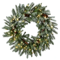 Pre-Lit Snowy Morgan Spruce Artificial Christmas Wreath, 30-Inch, Warm White LED Lights