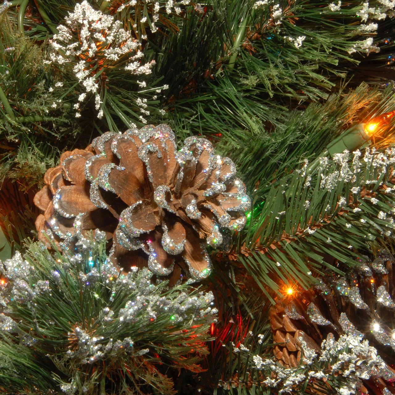 7’ Pre-Lit Glittering Pine Artificial Christmas Tree - Multi-Color Lights 5 7’ Pre-Lit Glittering Pine Artificial Christmas Tree - Multi-Color Lights - Image 3