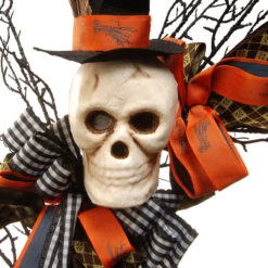 Skeleton With Necktie Ribbons Halloween Wreath, Black And White 24-Inch -Beauty Wreaths Shop dnat rah w060931a 3 00330.1667490384