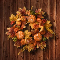Maple And Pumpkin Artificial Thanksgiving Wreath - 22-Inch, Unlit -Beauty Wreaths Shop dnat rahv 20123w 1 3 78396.1667569279