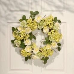 Green And Cream Rose Wreath - 24-Inch, Unlit -Beauty Wreaths Shop dnat ras 15546w24g 4 06759.1667646218