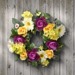 Purple And Yellow Flower Decorated Artificial Wreath - 18-Inch, Unlit -Beauty Wreaths Shop dnat ras 44199 1 4 76148.1667532742