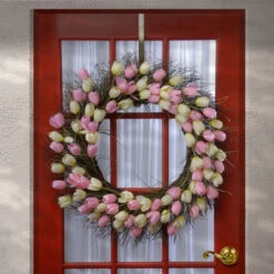 Yellow And Pink Tulip Artificial Wreath - 32-Inch, Unlit -Beauty Wreaths Shop dnat ras hy55732w p1 4 96153.1667640161
