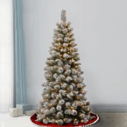 7.5’ Pre-Lit Snowy Bristle Pine Slim Pine Tree With Clear Lights -Beauty Wreaths Shop dnat snp1 304 75 2 24164.1667536274
