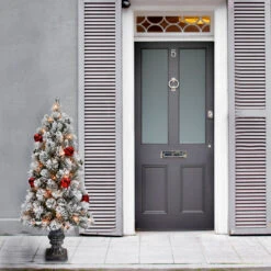 4’ Pre-Lit Snowy Bristle Pine Entrance Tree With Clear Lights In Silver Pot -Beauty Wreaths Shop dnat snp7 308 40 2 46848.1667488128